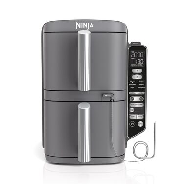 Вертикальна аерофритюрниця Ninja Double Stack XL Air Fryer 9,5 л з цифровим термометром, 6 функцій приготування, 2 рівні, сіра SL451EU