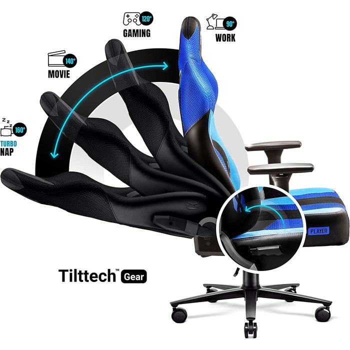 Ігрове крісло Diablo X-Player Frost Black L, тканинне, ергономічне, 3D підлокітники, для офісу і комп'ютера, з подушками для шиї та попереку