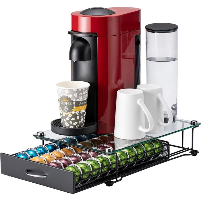 Організатор для капсул Vertuo: підставка для Nespresso з підсвічуванням, для шафи, Vertuoline, 40 капсул (з ручкою)