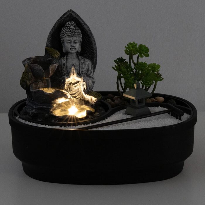 Декоративний настільний фонтан LEMODO з LED-підсвіткою, мотив Будда 'Namaste', інтер'єрний водоспад для дому та Zen-саду