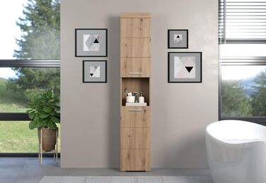 Висока шафа для ванної кімнати trendteam Amanda, 37x190x31 см, колір дуб Асте, Badschrank, сучасний дизайн