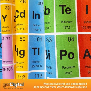 Душова завіса getDigital Періодична система, антигрибкова, поліестер, 180x200 см, для ванної, популярна серед гік-спільноти