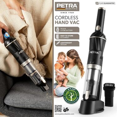 Портативний бездротовий пилосос Petra PF01096VDEEU7 11,1В з док-станцією, HEPA-фільтром, LED-щіткою, для авто та кухні, 100 мл контейнер, 20 хв роботи