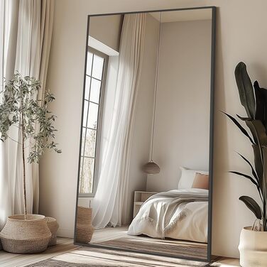 Дзеркало підлогове BEAUTYPEAK велике 76x180 см, настінне або з підставкою, чорне. Дзеркало в спальню, вітальню, гардеробну.