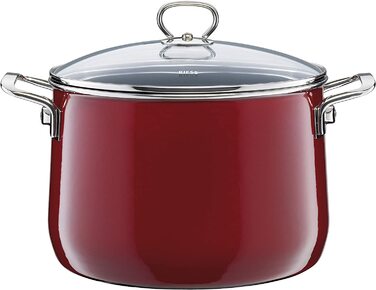 Каструля Riess Nouvelle Rosso Extra Stark емальована 6,5 л з скляною кришкою, для індукції, 24 см