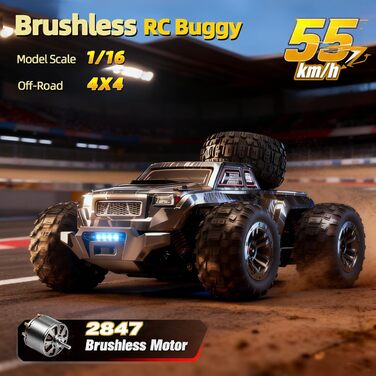 Радіокерований позашляховик Monster Truck 1:16 4WD 40 км/год, водонепроникний, з двома акумуляторами, чорний