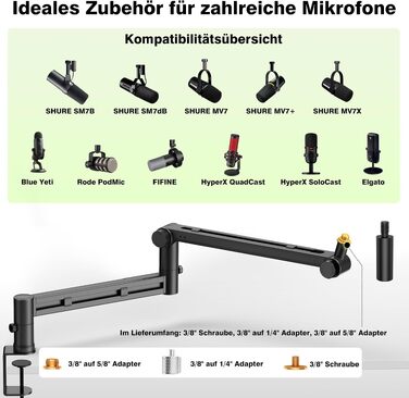 Низькопрофільний мікрофонний пантограф (стійка-тримач) Low Profile з Gear-Lock, чорний, до 3 кг, сумісний з Shure SM7B, MV7+, довжина 780 мм