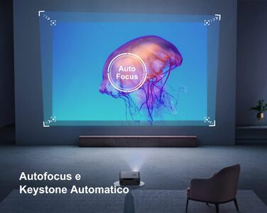 Проектор LED 4K Heikino з Автофокусом та Трапецеїдною Корекцією, WiFi6, Bluetooth, Dolby Audio, Netflix, Android/iOS, для Відкритих Просторів (Чорний/Сірий)