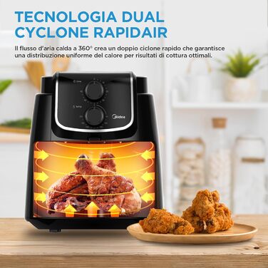Аерофритюрниця Midea MF-TN35D2 3,5 л, без олії, 200°C, таймер 60 хв, мультифункціональна, чорна