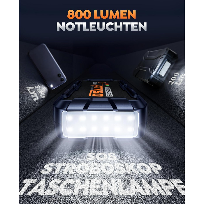 Бустер для автомобіля Starthilfe Powerbank 9000A 26800mAh — Пусковий пристрій для бензинових та дизельних двигунів (до 12.0L), 12V з ліхтарем 800 Лм та USB-портами, сіро-блакитний