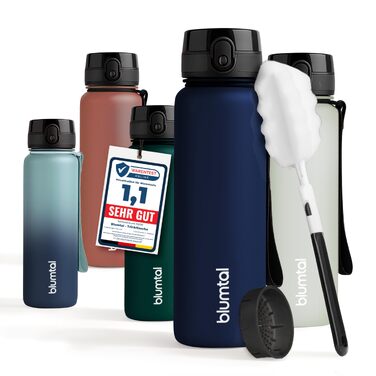 Спортивна пляшка для води Blumtal Premium 1000 мл, водонепроникна та ударостійка, BPA-free, з одним натисканням та ситом, темно-синя