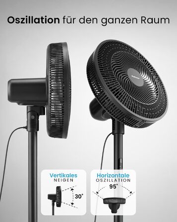 Вентилятор підлоговий Pro Breeze AirFlo Slim: 3 швидкості, 95° поворот, таймер 9 год, пульт, для дому та офісу, чорний