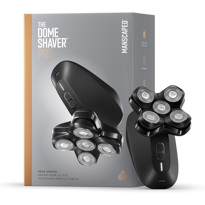 Електричний бритва для голови MANSCAPED The Dome Shaver PRO для чоловіків, 5 плаваючих лез SkinSafe, FlexAdjust, водонепроникна, USB-C/індукційна зарядка, акумуляторна, з блокуванням для подорожей