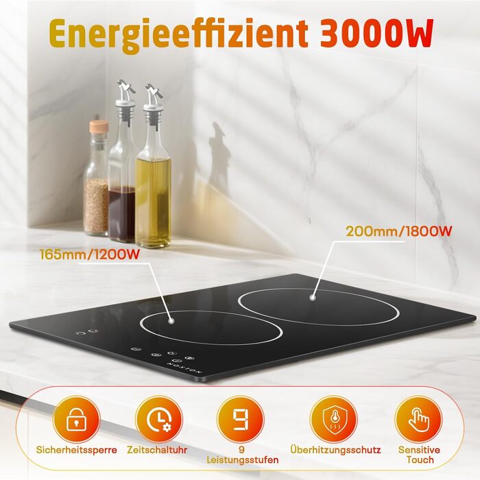 Плита електрична подвійна NOXTON 3200W з таймером та захистом від дітей - склокерамічна, портативна для кухні, кемпінгу