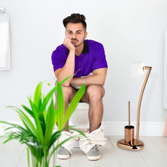 Комплект для туалету Relaxdays WIMEDO, 75x21x26 см, тримач для туалетного паперу та щітка, нержавіюча сталь з мідним покриттям, підлоговий
