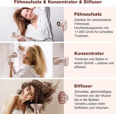 Стайлер для волосся 7 в 1 Airstyler: фен з дифузором та автоматична плойка для завивки, рожевий
