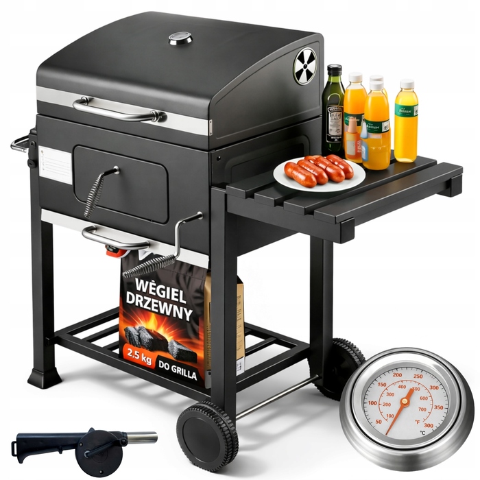 Великий вугільний гриль для саду з кришкою, решітка 57 x 43 см, BBQ для вугілля та брикетів
