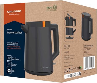 Електрочайник Grundig WK 5320, 2200 Вт, 1,7 л, автоматичне вимкнення, прихований нагрівач з нержавіючої сталі, сірий/теракота