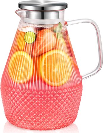 Скляна канавка для води з кришкою 2.4L, глечик з боросилікатного скла, канавка для холодного чаю, глечик для напоїв, стійкий до високих температур