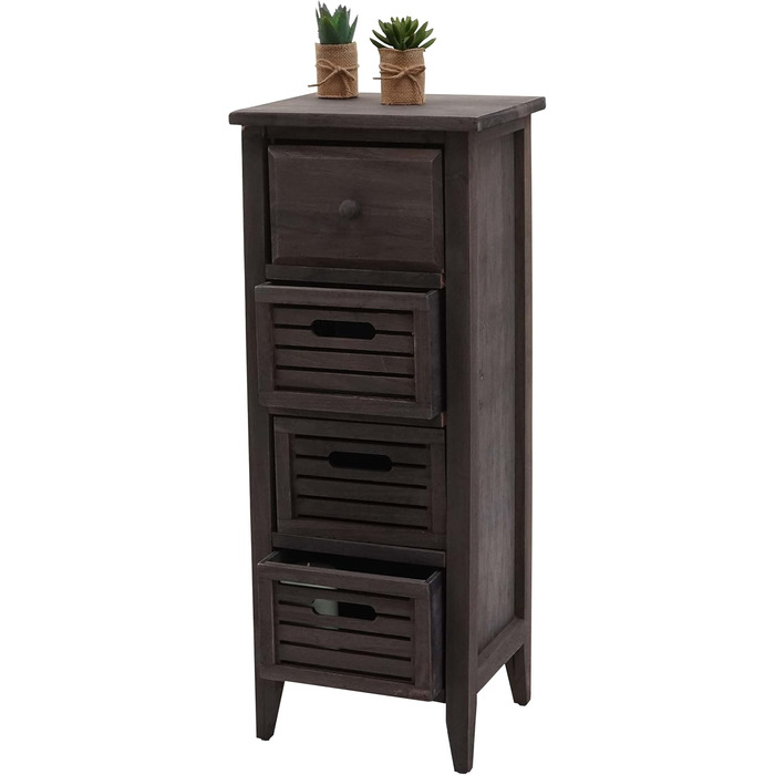 Комод Mendler T18 з 4 шухлядами, 74x30x25 см, вінтажний шафка у стилі шеббі-шик, сірий/коричневий
