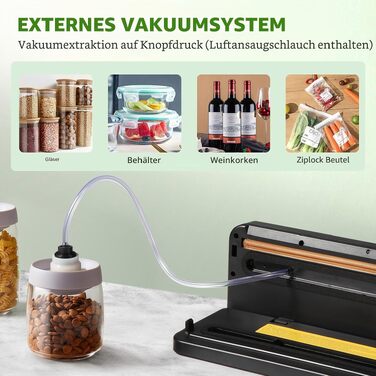 Вакууматор Diboniur 5 в 1 для продуктів та Sous Vide, автоматичний вакуумний пакувальник для сухих та вологих продуктів (з 10 пакетами та шлангом)