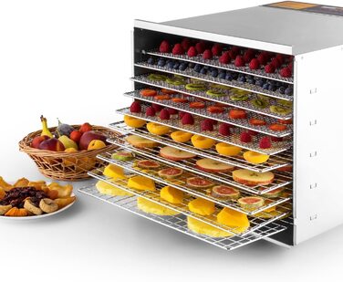 Сушарка Klarstein Fruit Jerky 14 для фруктів, овочів і м'яса, 1000 Вт, 14 лотків, 1,8 м², регулювання до 70°C, таймер, чорна