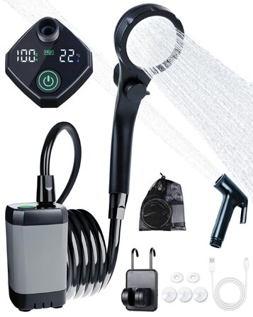 Портативний душ для кемпінгу Beviliu, акумуляторний (6000mAh) з цифровим дисплеєм заряду та температури, водостійкий душ для подорожей, пляжу та хайкінгу