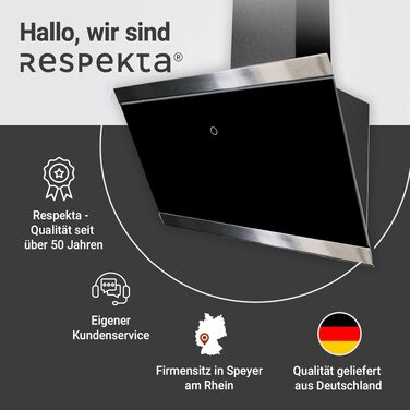 Похила витяжка Respekta CH89060S 60 см, чорне скло та нержавіюча сталь, режим відведення та рециркуляції повітря, клас A++, Generation 2