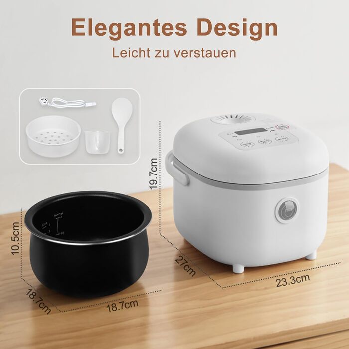 Рисварка електрична Bear 2л, 350W, 6 програм, на 2-4 особи, біла - для приготування рису та на пару