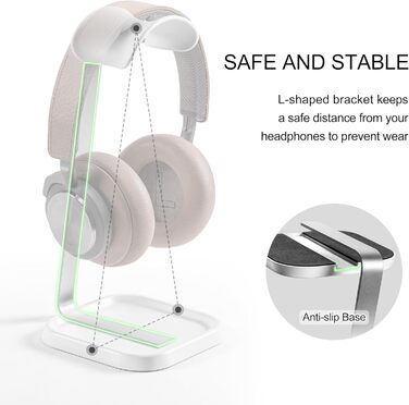 Підставка для навушників з поличкою, важка база, біла, для AirPods Max, Beats, Bose, Sennheiser, Sony, для геймерів