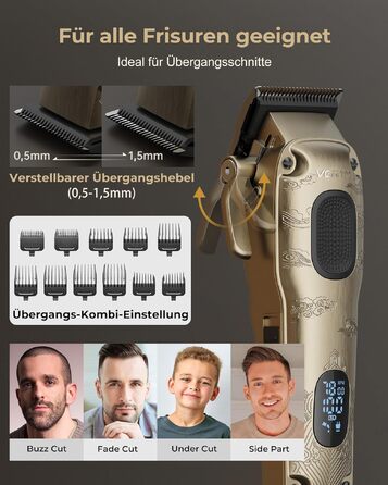 VGRPRO Машинка для стрижки волосся чоловіча професійна акумуляторна, набір для стрижки та підстригання бороди, електричний тример VGRPRO (Золотий)