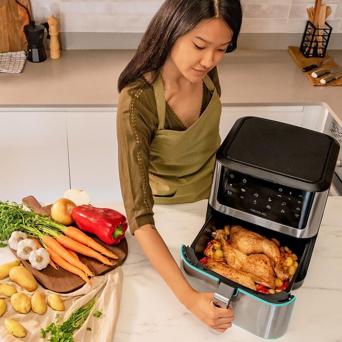 Фритюрниця з гарячим повітрям Cecotec Cecofry Supreme 8000, 8 л, 1800 Вт, без масла, сенсорне управління, 10 програм, попередній нагрів, сигнал, нержавіюча сталь