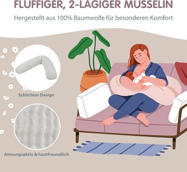 Подушка для вагітних та годування Theraline Dodo Pillow Premium 180 см, мусліновий чохол (100% бавовна), колір: димчасто-сірий