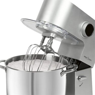 Кухонний комбайн ProfiCook з чашею з нержавіючої сталі Міксер XXXL 10 л з двигуном 1500 Вт Гак і віночок Тістоміс Бризковик з заливним отвором PC-KM 1096 (12 літрів з нержавіючої сталі)