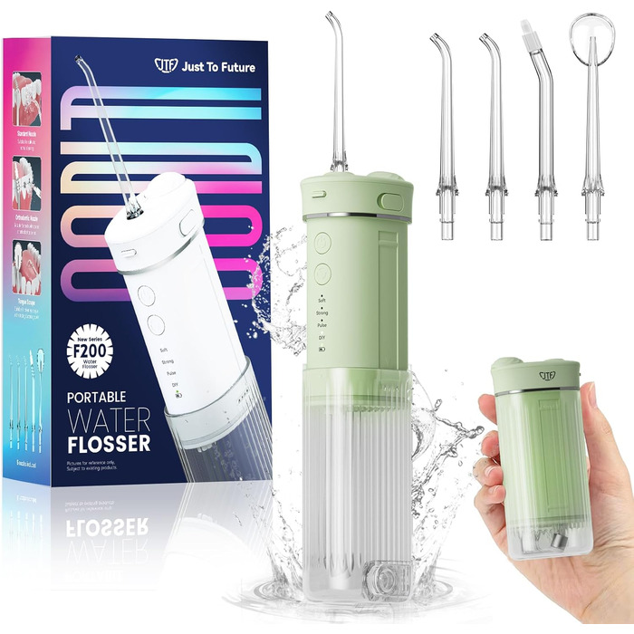 Портативний електричний іригатор для зубів JTF Munddusche Mini (зелений): 4 режими, 5 насадок, 230 мл, водонепроникний IPX7