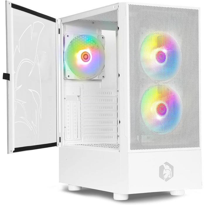 Корпус для ПК EMPIRE GAMING Sapphire ARGB середній Tower ATX/mATX/ITX, білий, з бічною панеллю із загартованого скла, 3 ARGB вентилятори 120 мм, MB Sync