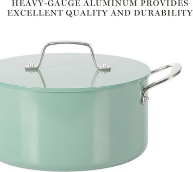 Набір посуду емальований Martha Stewart Lockton Premium 10 предметів, антипригарне керамічне покриття без PFA, алюміній, блакитно-зелений