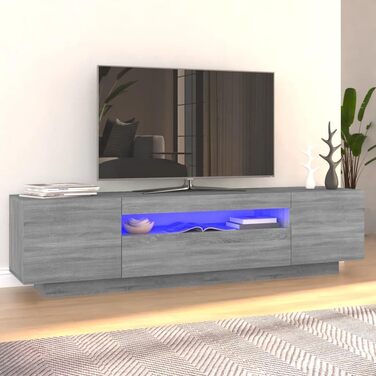 TV тумба vidaXL з LED-підсвіткою, сіра, Sonoma, 160x35x40 см, меблі для вітальні, телевізійний стіл, HiFi-шкаф