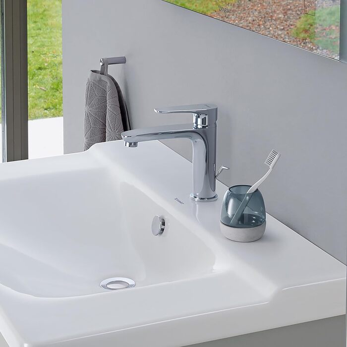Змішувач для ванної кімнати Duravit B.1, висота виливу 110 мм, керамічна картридж, хром (з комплектом для зливу з тягою)