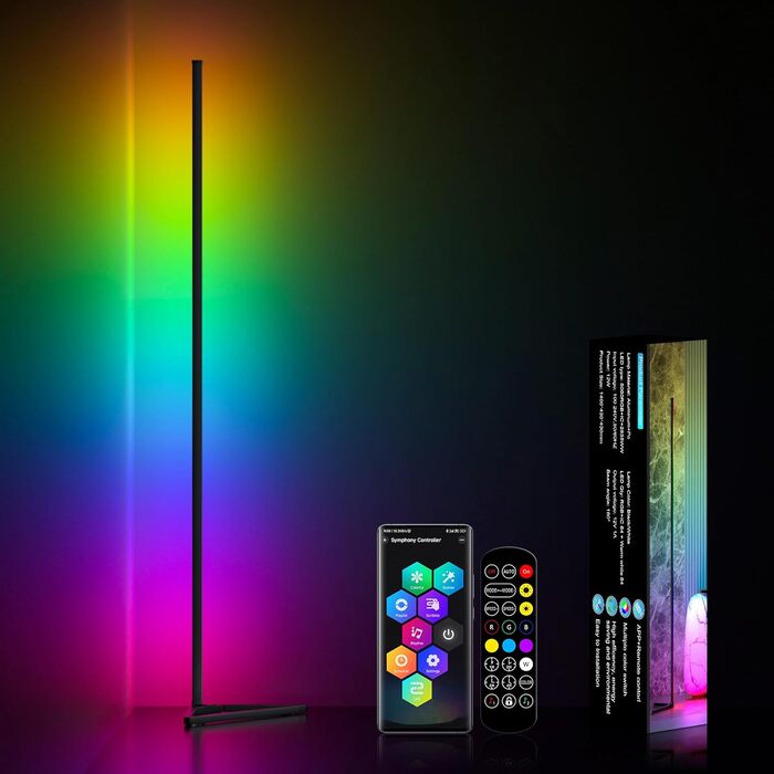 MIWATT LED торшер 143 см для вітальні, RGB, диміруємий, з пультом і додатком, 16 млн кольорів, музичний режим, таймер, чорний