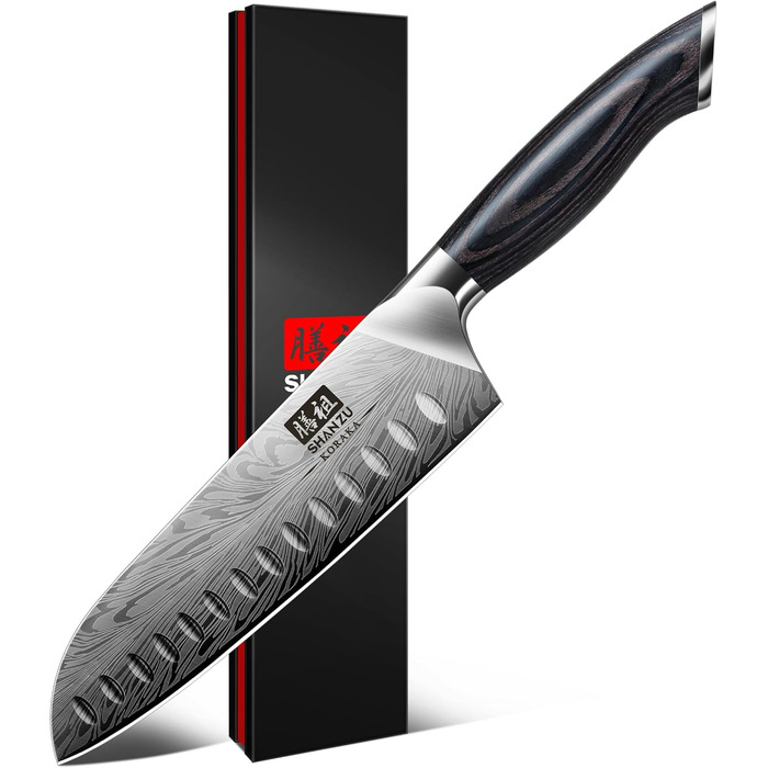 Японський ніж SHAN ZU Santoku 18 см з порошкової сталі - професійний ніж для кухні з ергономічною ручкою