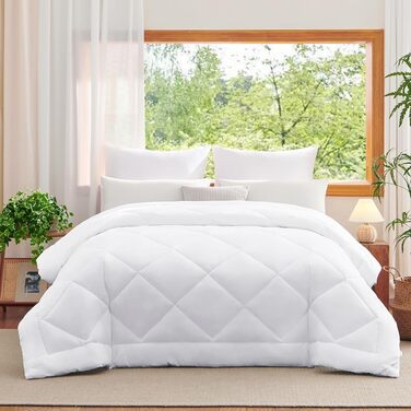 Всесезонна ковдра WAVVE 200x200 см, мікрофібра 300 г/м², дихаюча та м'яка стібана ковдра для сну, біла
