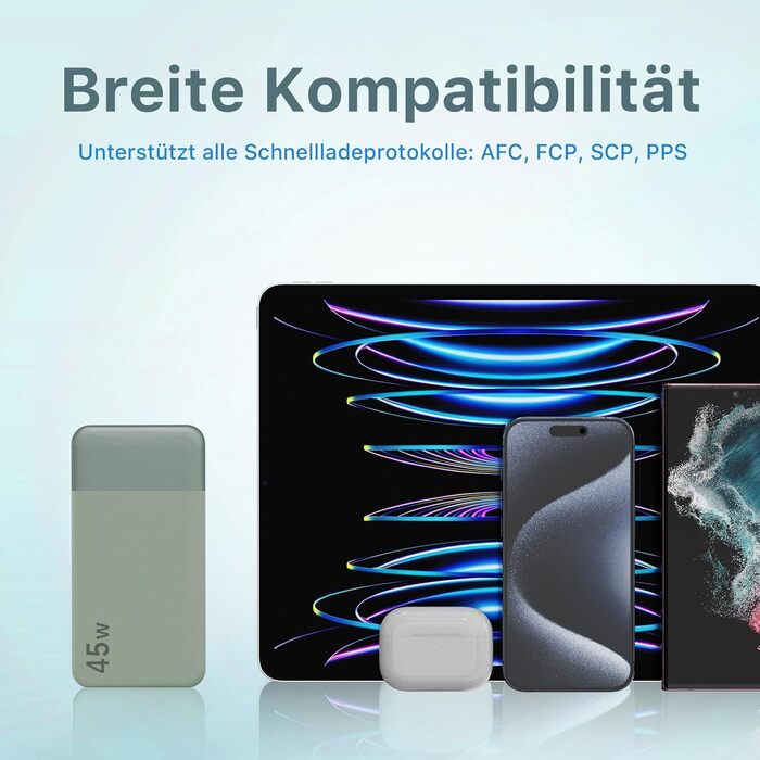 Power Bank NOBIS 20000mAh, 45W з USB-C кабелем, Digital Display, Зелений