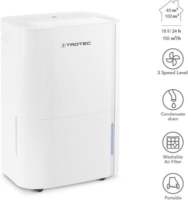 Осушувач повітря TROTEC TTK 54 E, електричний, 18 л/день, для квартири і спальні, до 40 м², автоматичне вимкнення