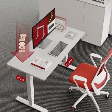 Регульований по висоті письмовий стіл SANODESK 120×80 см, електричний стіл для роботи стоячи та сидячи, два двигуни, пам'ять, USB-порт, захист від зіткнень (Сірий/Чорний)
