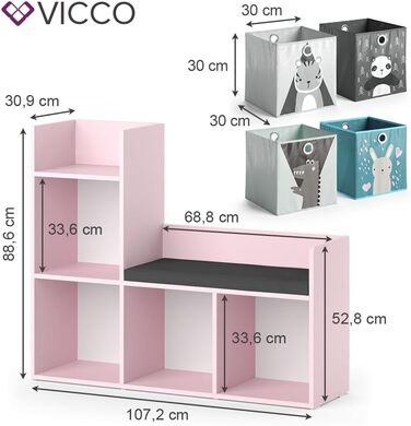 Дитяча полиця Vicco Luigi рожева 107.2x88.6 см з 2 складними коробами (сірі)