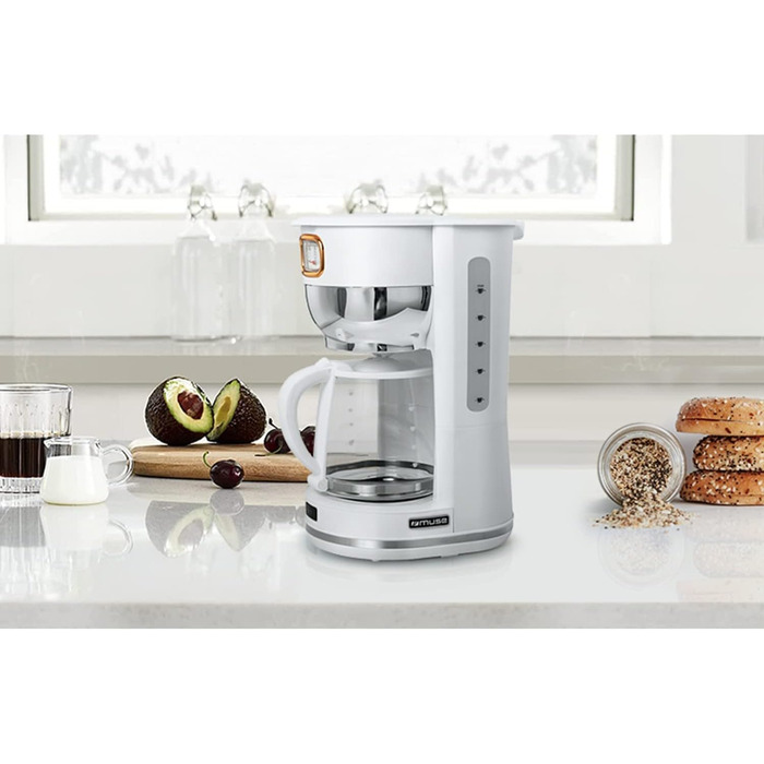 Кавоварка MUSE MS-220 W, 10 чашок, з глечиком, біла, підтримка тепла, матова поверхня