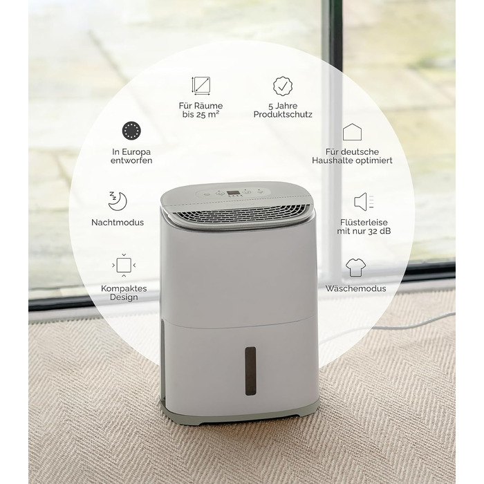 Meaco MeacoDry Arete® Two 25L: Повітряний осушувач та очищувач з HEPA-фільтром H13, Wi-Fi, інтелектуальні режими (Pebble Grey)