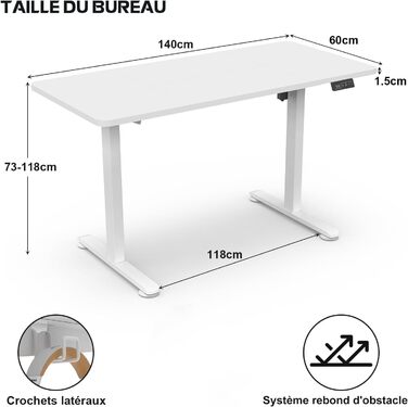 Регульований стіл Homall 140x60 см з USB-роз'ємом, комп'ютерний стіл для дому та офісу, ергономічний, білий