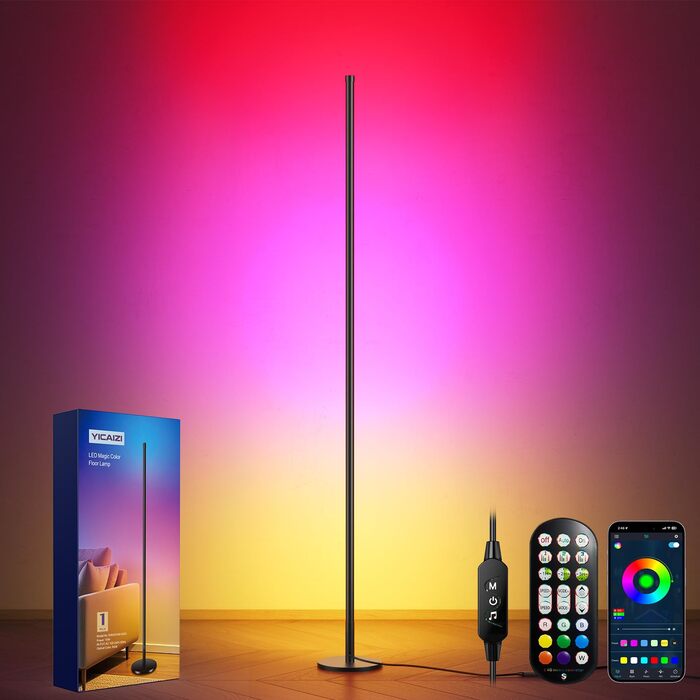 LED торшер для вітальні 160 см RGB кутовий, димується, з пультом та додатком, музичні режими, DIY, таймер - для спальні, геймінгу